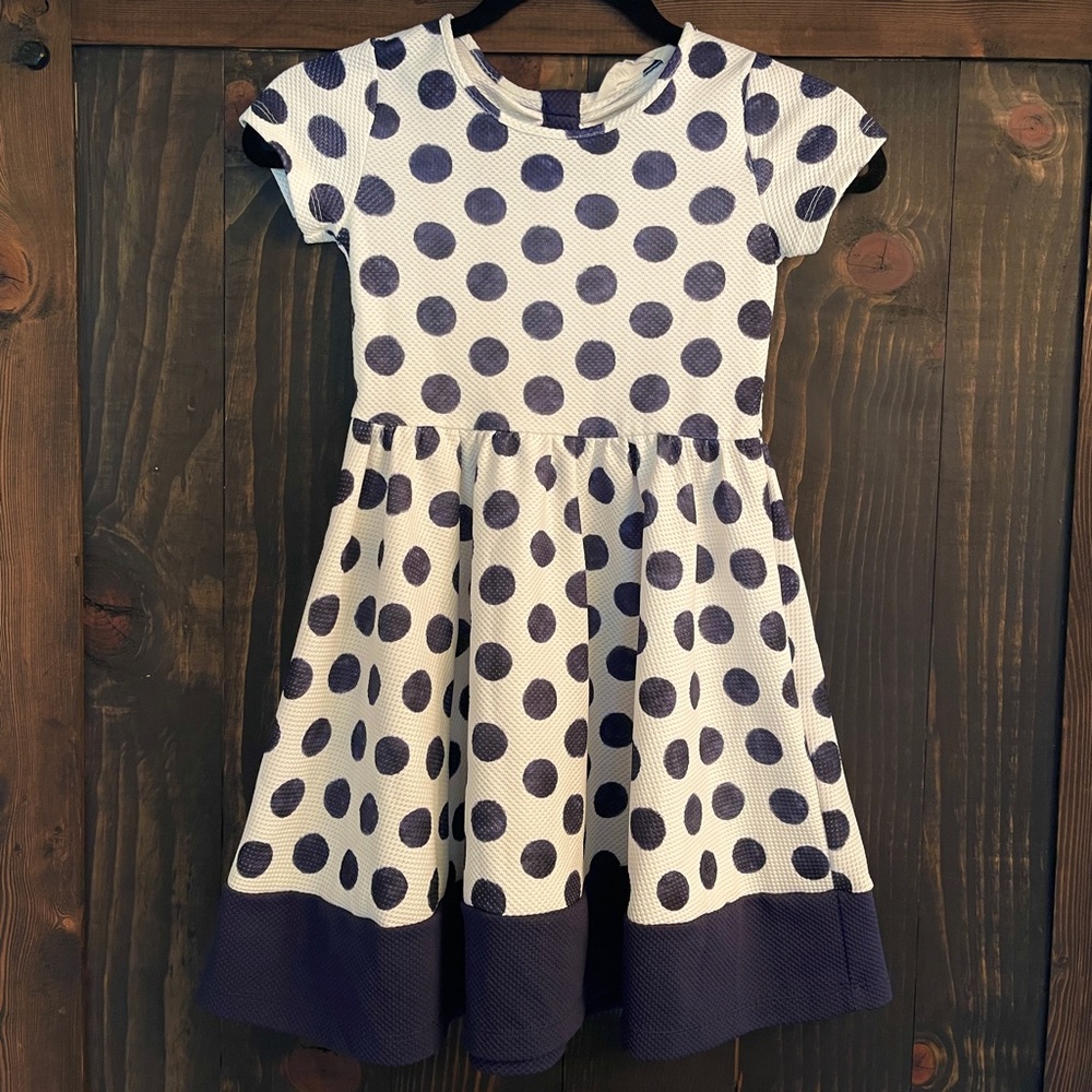 H&M Mid Length Navy Blue/ White Dress, Kids Size 6-8Y